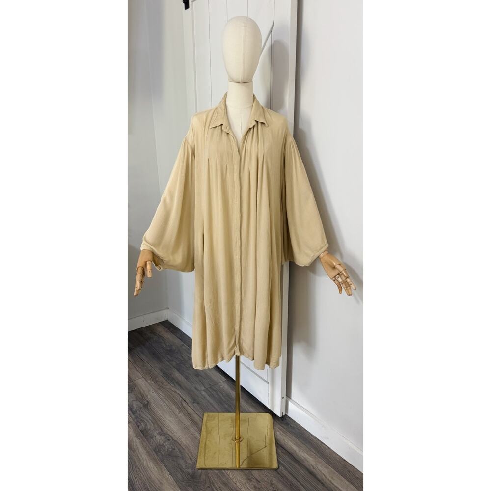 Cream Long Sleeve Flowing Shirt Dress - Women's
